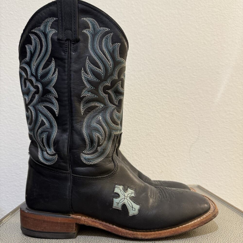 Tony Lama Women’s Black Leather Cross Square Toe Western Cowboy Boots Sz 9 B